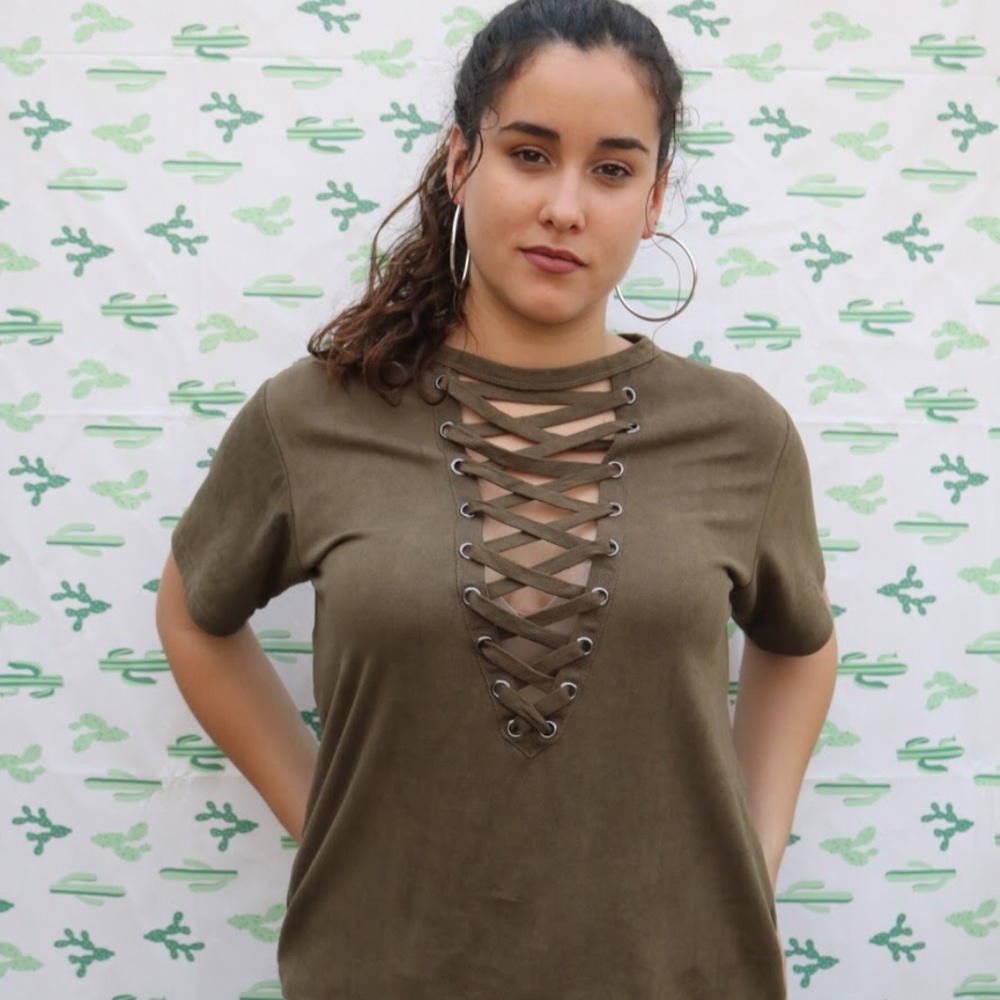 NEW LACE UP ARMY GREEN SHIRT